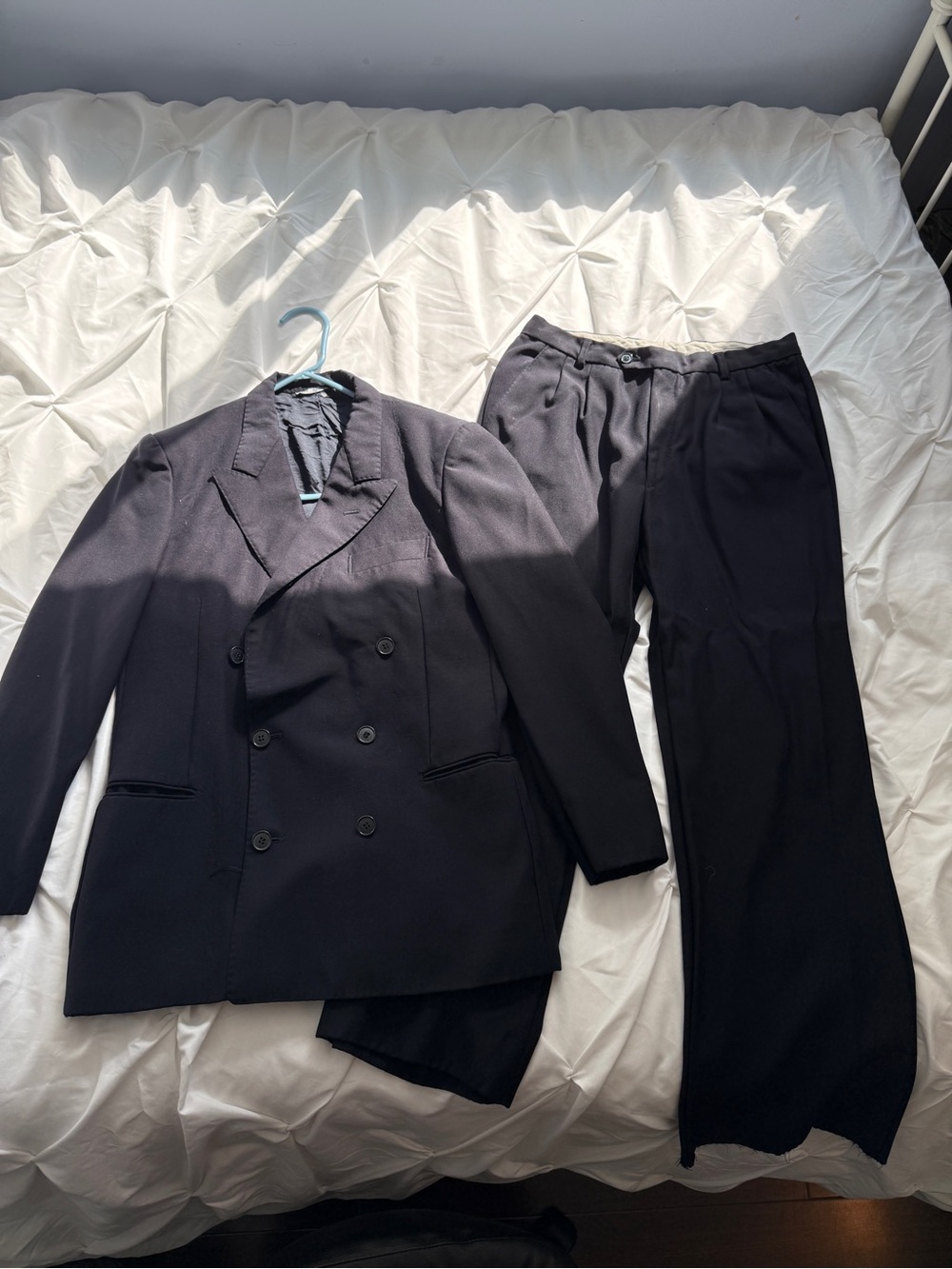Double-Breasted Navy Blue Men's Suit Blazer Jacket & Trousers Dress Pants